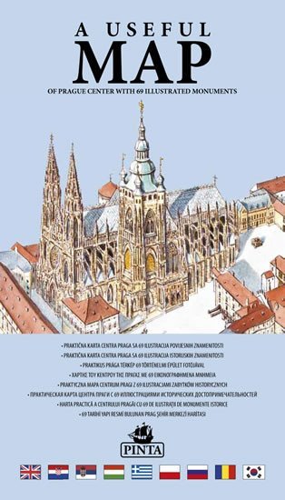 A USEFUL MAP - Praktická mapa centra Prahy s 69 ilustracemi historických památek (modrá) - Daniel Pinta