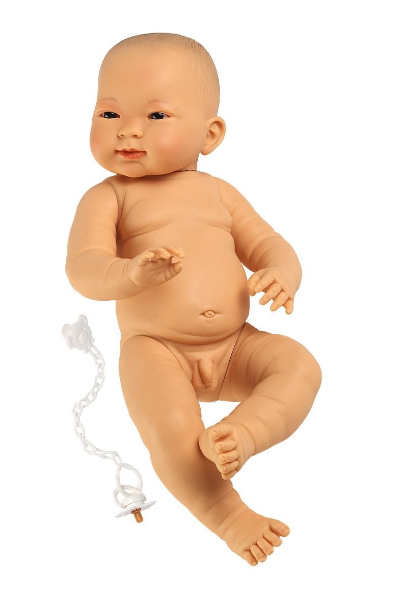 Levně Llorens 45005 NEW BORN CHLAPEČEK- realistická panenka miminko žluté rasy s celovinylovým tělem - 45 cm