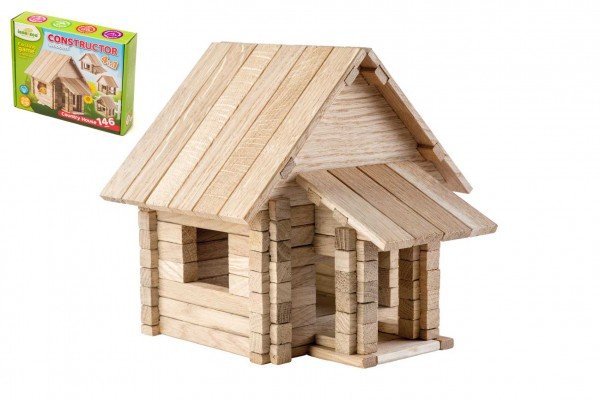 Levně Stavebnice 4v1 dřevěný dům 146 dílků v krabici 31x25,5x7cm