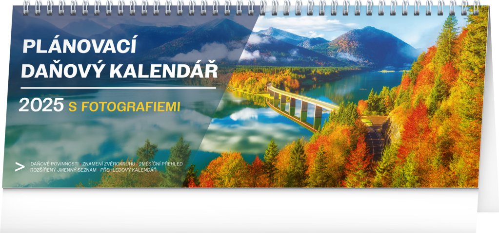 Levně Kalendář 2025 stolní: Plánovací daňový s fotografiemi, 33 × 12,5 cm