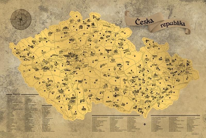 Stírací mapa Česka Deluxe XXL - zlatá