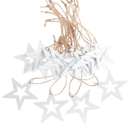 Levně Závěsná dřevěná hvězda - bílá 18 ks