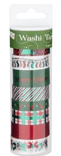 Levně Dekorační lepicí páska - Washi pásky vánoční 8ks x 3m