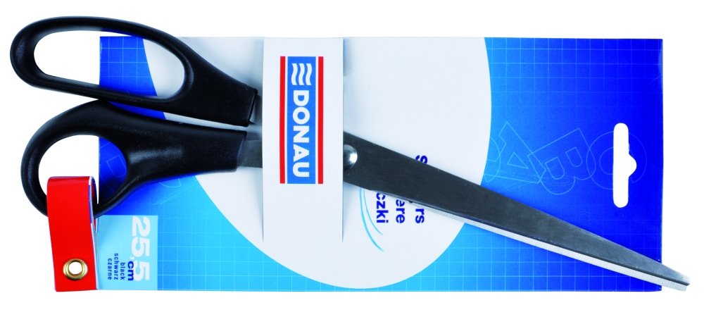 Levně DONAU kancelářské nůžky 25,5 cm, asymetrické, ocel, odol.plast, černé - 12ks