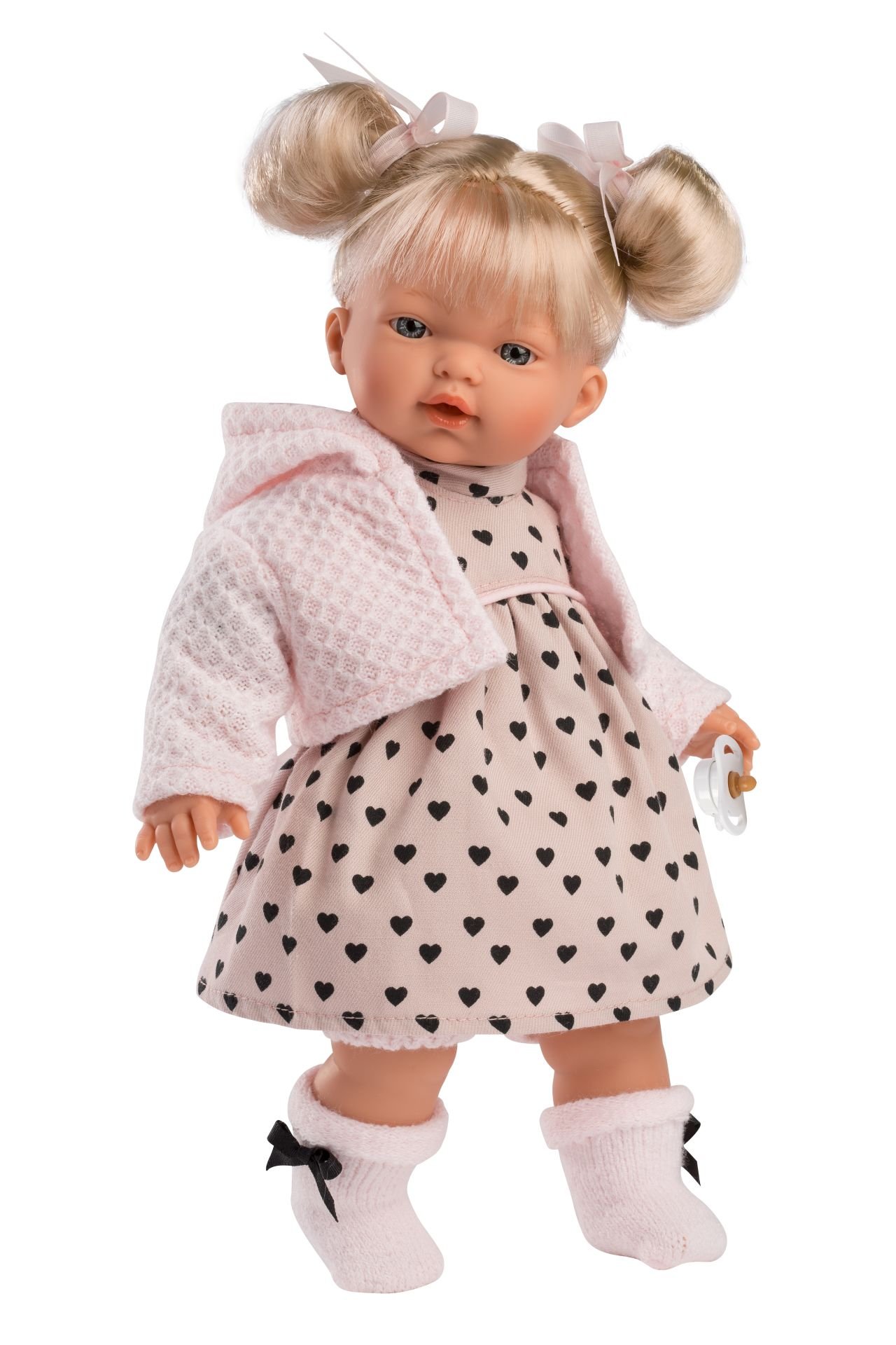 Levně Llorens 33144 ROBERTA - realistická panenka se zvuky a měkkým látkovým tělem - 33 cm