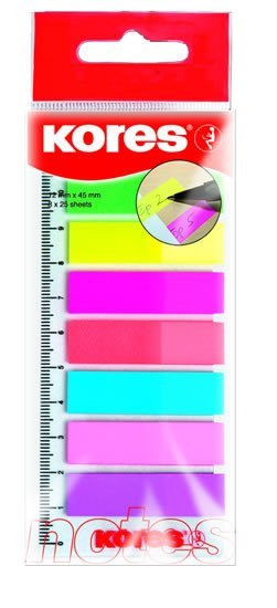 Kores Neonové záložky Index Strips na pravítku 45x12 mm 8 barev