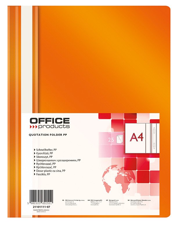 Levně Office Products rychlovazač, A4, PP, 100/170 μm, oranžový - 25ks