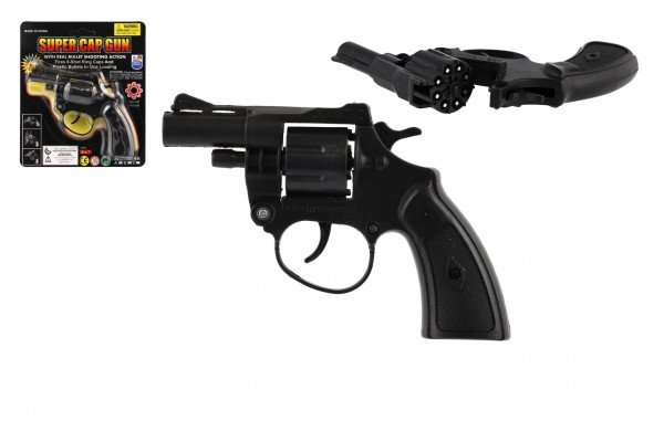 Revolver/pistole na kapsle 8 ran plast 13cm na kartě 15x18x2cm