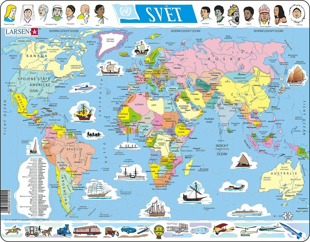 Levně Puzzle MAXI - Mapa Svět/ 107 dílků - Lanco