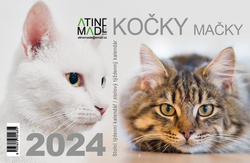 Kalendář 2024 Kočky, stolní, týdenní, 225 x 150 mm