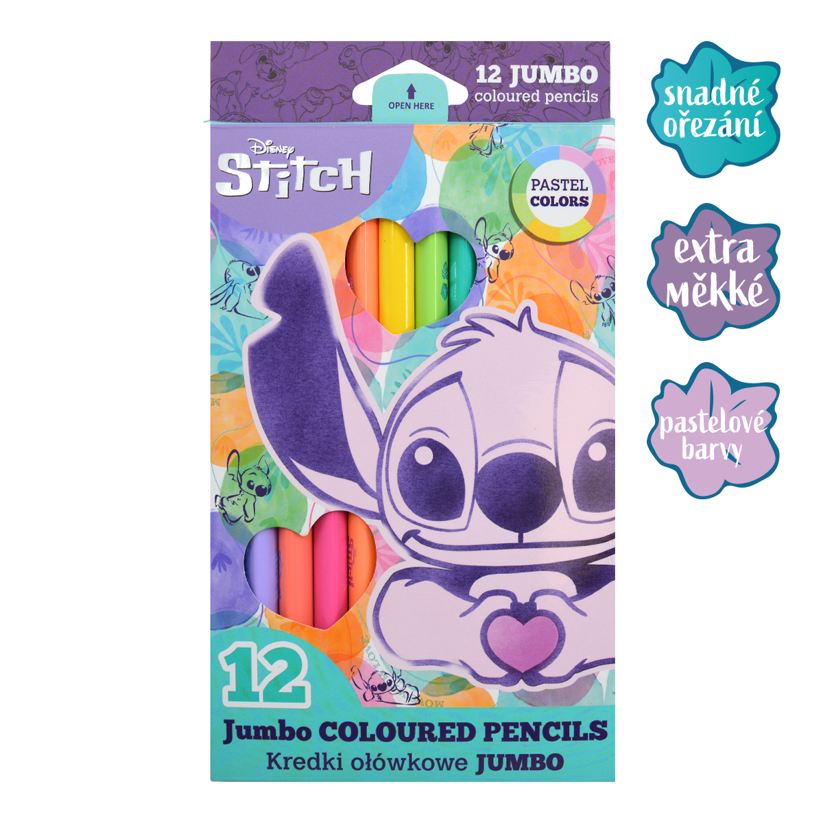 Levně Colorino pastelky trojhranné JUMBO Stitch Pastel, 12 pastelových barev