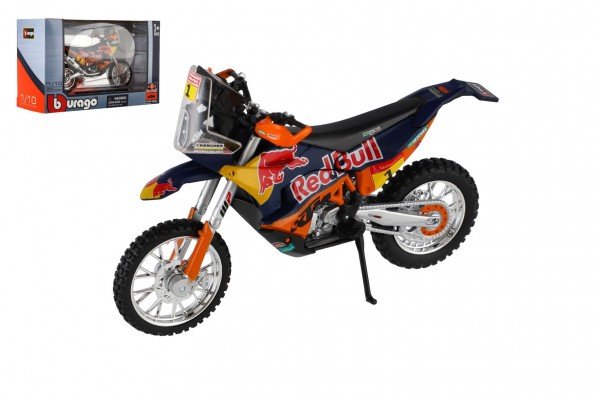 Levně Motorka Bburago Red Bull KTM Rally Dakar 2019 kov/plast 12cm na volný chod v krabičce 17x11cm