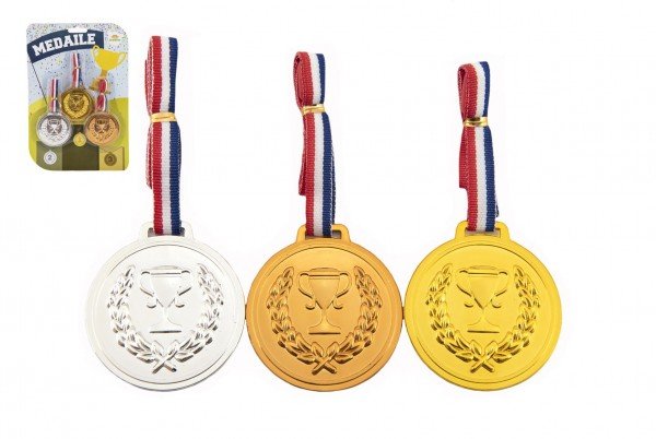 Levně Medaile se šňůrkou 3ks plast průměr 6cm na kartě