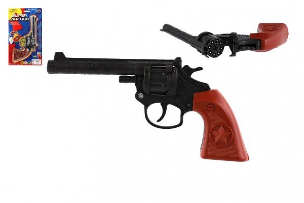 Levně Revolver/pistole na kapsle 8 ran plast 20cm na kartě 15x25x3cm