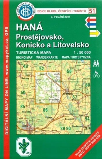 Levně Haná Prostějovsko, Konicko /KČT 51 1:50T Turistická mapa