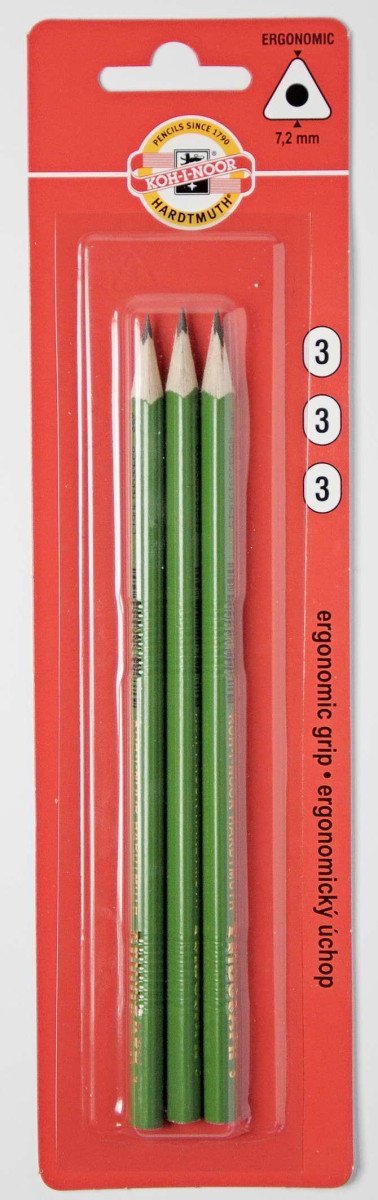 Levně Koh-i-noor tužka grafitová trojhranná č.3 /zelená set 3 ks