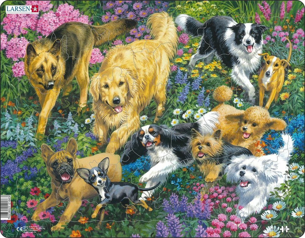 Levně Puzzle MAXI - Psi v poli s květinami/32 dílků - Larsen