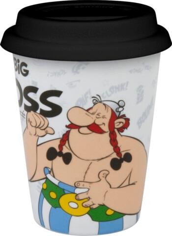 Levně Asterix a Obelix Hrnek porcelánový cestovní s víčkem 420 ml - Obelix Big Boss