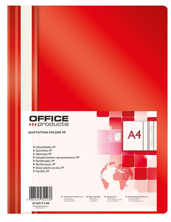 Levně Office Products rychlovazač, A4, PP, 100/170 μm, červený - 25ks