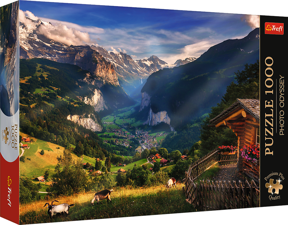 Levně Puzzle Premium Plus - Photo Odyssey: Údolí Lauterbrunnen 1000 dílků 68,3x48cm v krabici 40x27x6cm - Trefl