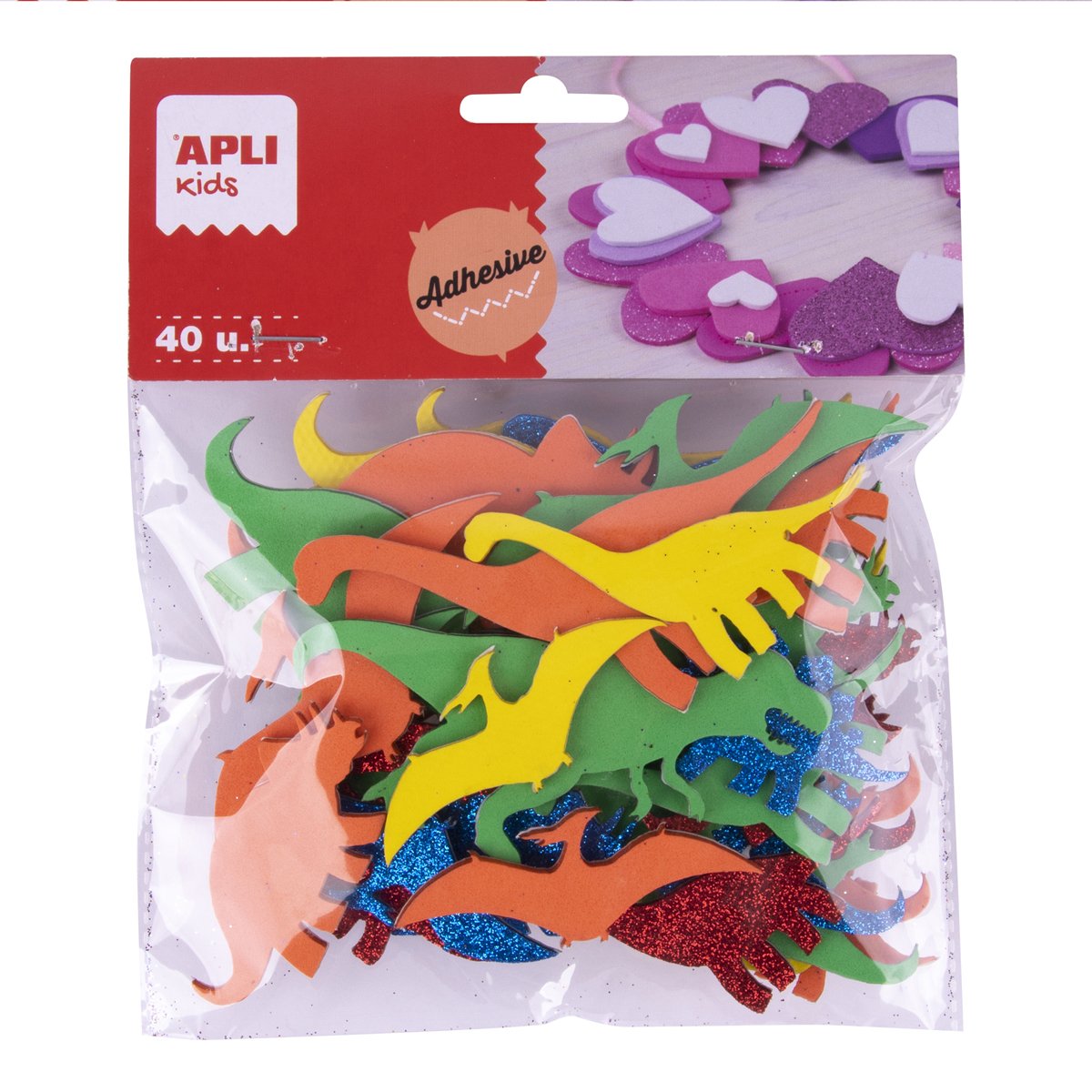 APLI pěnovka tvarová - dinosauři, 40 ks, samolepicí, mix barev