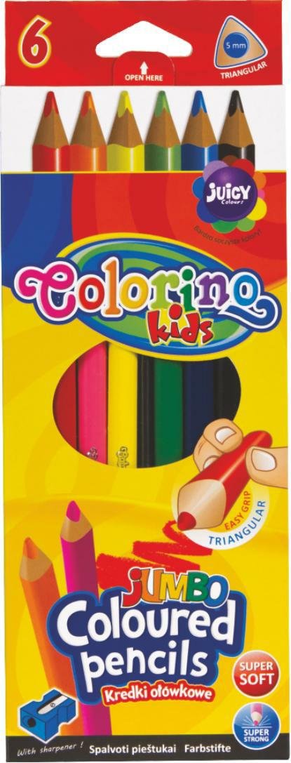 Levně Colorino pastelky trojhranné JUMBO, s ořezávátkem, 6 barev