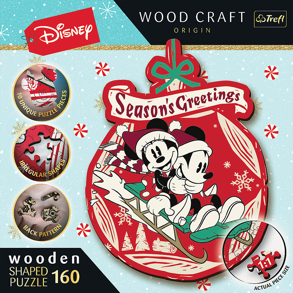 Levně Puzzle Wood Craft Origin Vánoční dobrodružství Mickeyho a Minnie 160 dílků - Trefl