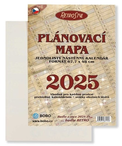 Levně Plánovací roční mapa 2025 Retro skládaná - nástěnný kalendář