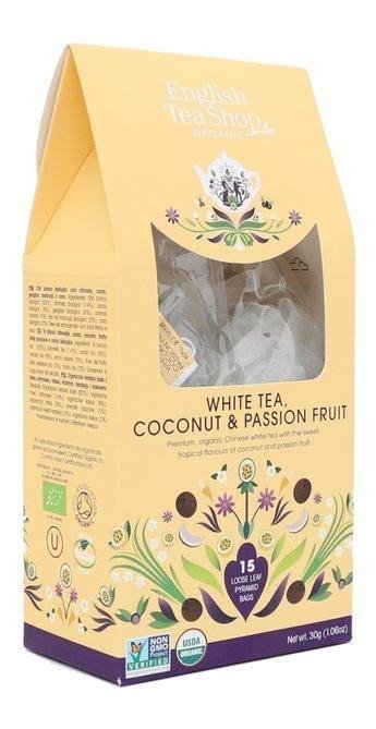 Levně English Tea Shop Čaj bílý Kokos, Passion Fruit, 15 pyramidek bio