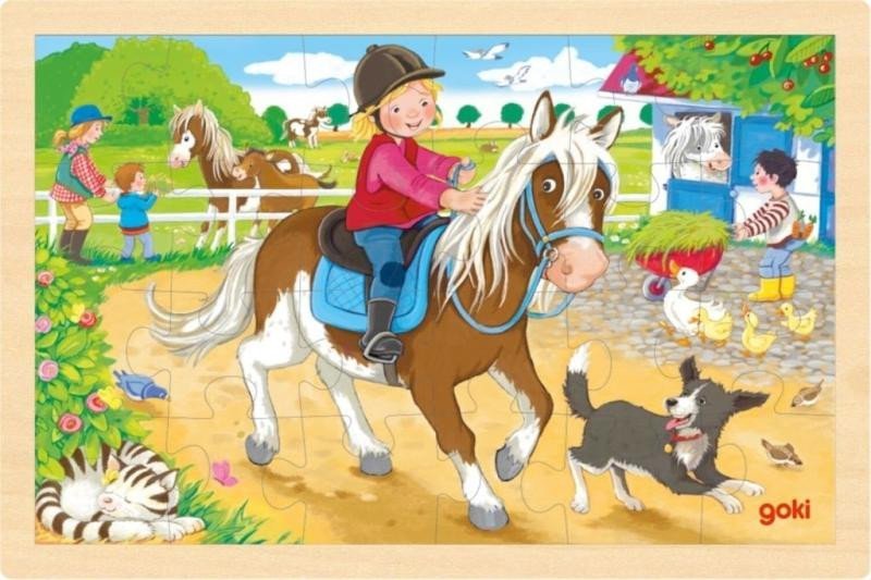 Levně Goki Puzzle Farma s poníky 24 dílků - dřevěné