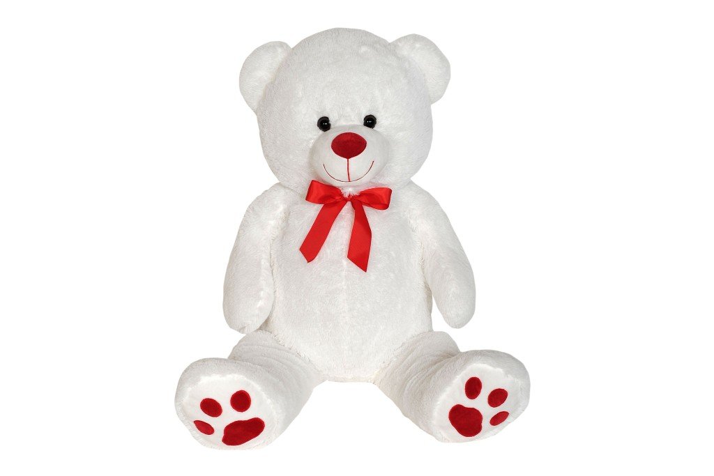 Levně Plyšový medvěd bílý s červenou mašlí 100 cm - Alltoys