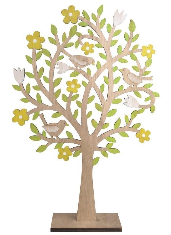 Levně Strom dřevěný se žlutými květy na postavení 30 cm