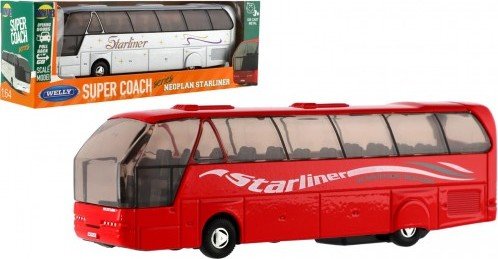 Levně Autobus Welly Super Coach kov/plast 19cm na zpětné natažení 2 barvy v krabičce 22,5x8x5cm