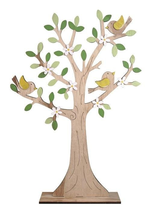 Levně Strom dřevěný s ptáčky 30 x 44 cm