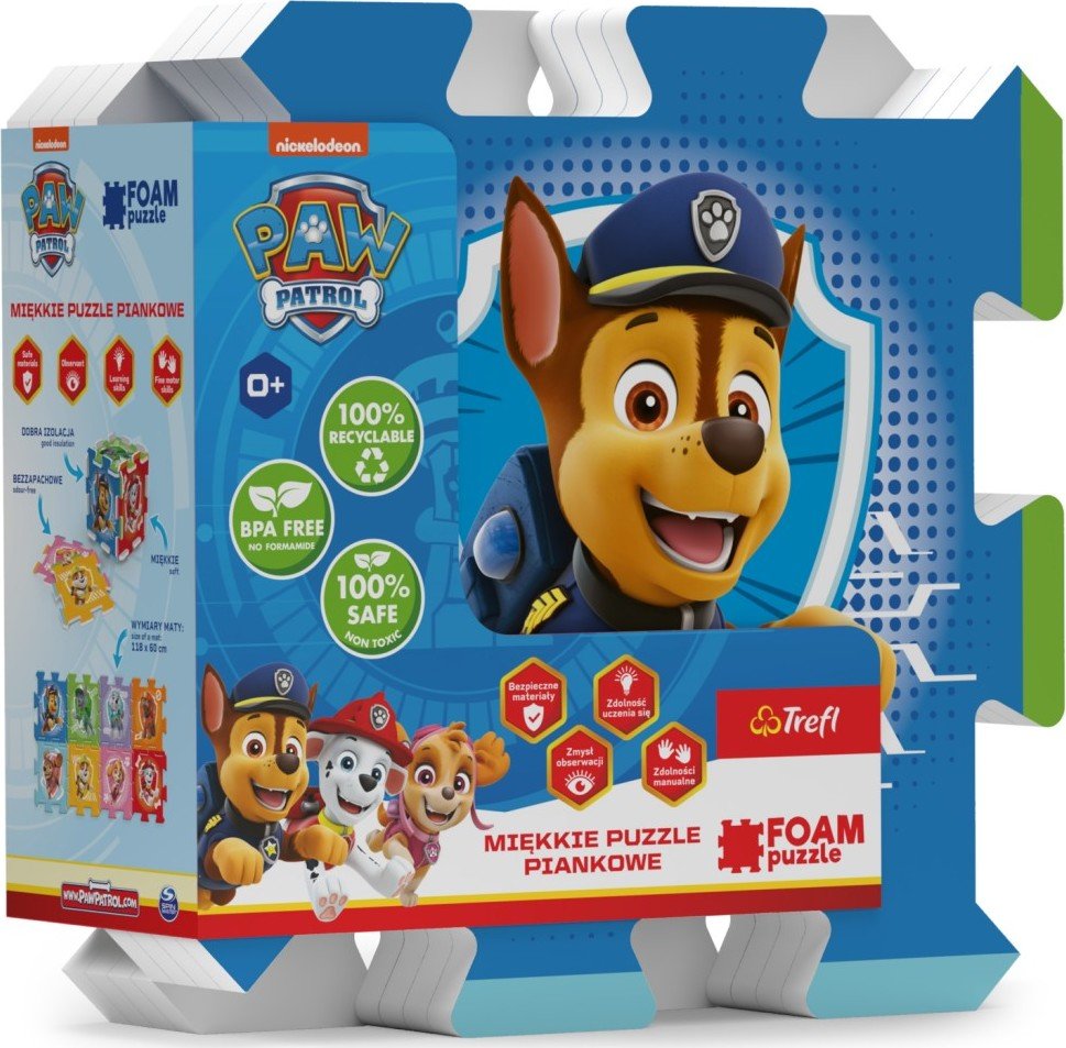 Pěnové puzzle Tlapková patrola/Paw Patrol 32x32x1cm 8ks ve fólii 0m+ - Trefl