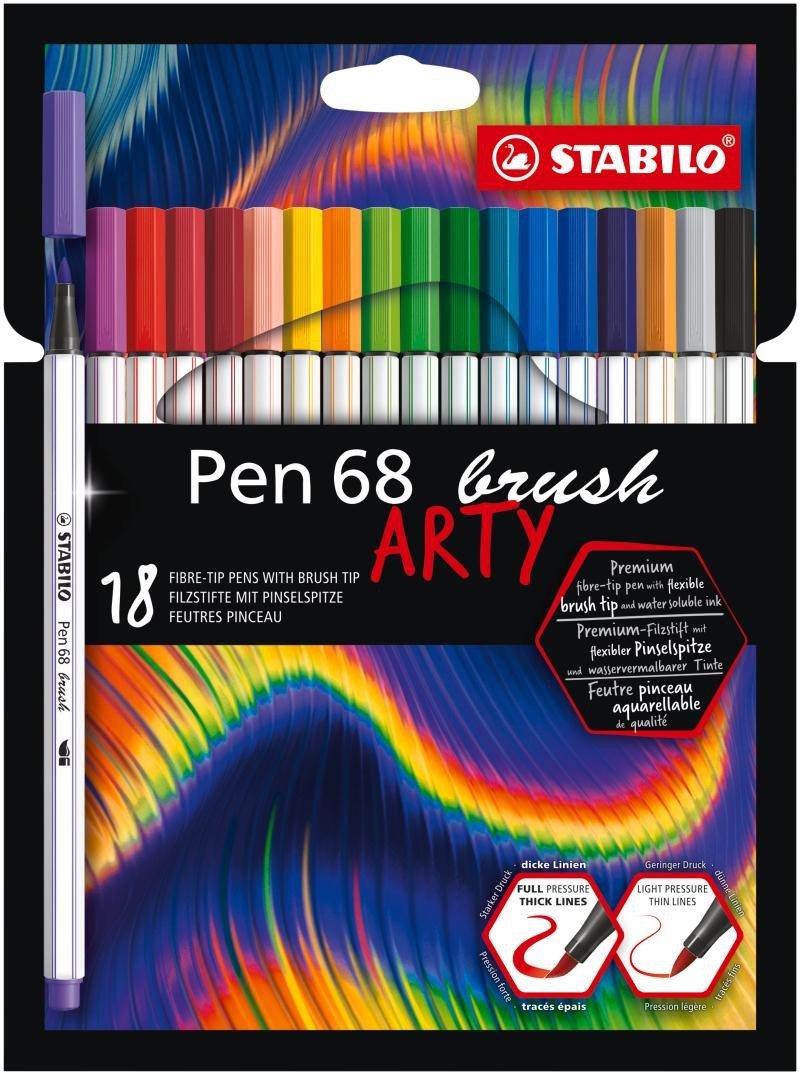 Levně Fixa STABILO Pen 68 brush sada 18 ks v pouzdru&quot;ARTY&quot;