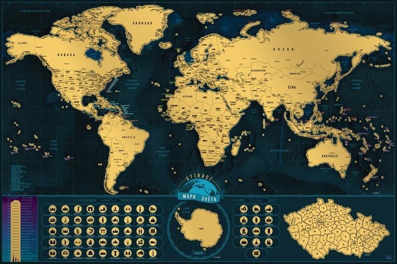 Levně Stírací mapa světa - česká verze gold XXL