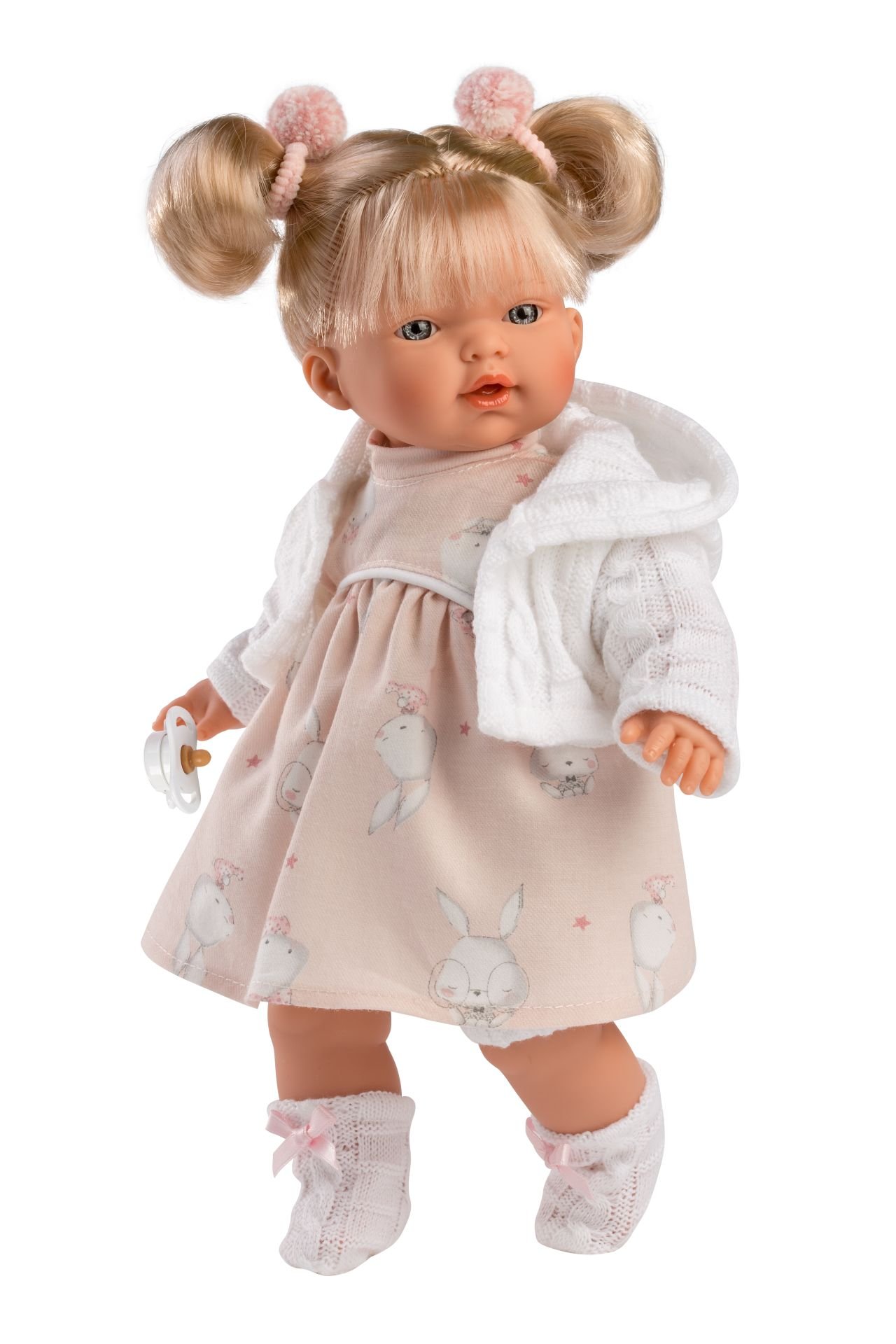 Levně Llorens 33140 ROBERTA - realistická panenka se zvuky a měkkým látkovým tělem - 33 cm