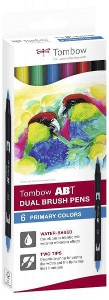 Tombow ABT Dual Pen Brush Sada oboustranných štětcových fixů - Primary colours 6 ks