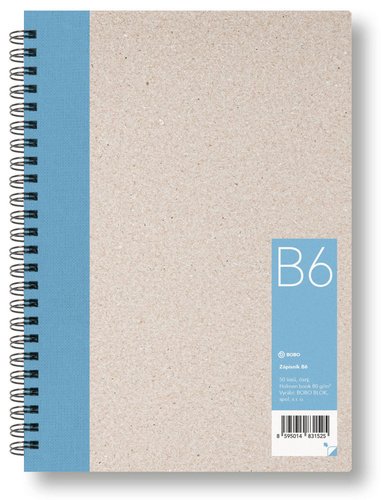 Levně Kroužkový zápisník B6, čistý, světle modrý, 50 listů