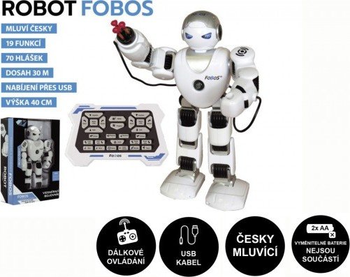 Levně Robot RC FOBOS plast interaktivní chodící 40cm česky mluvící na baterie s USB v krabici 31x45x13cm