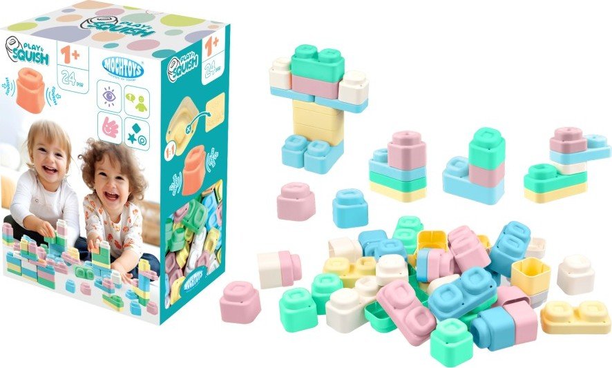 Levně Stavebnice kostky silikonové Play&amp;Squish 24 ks - Mochtoys