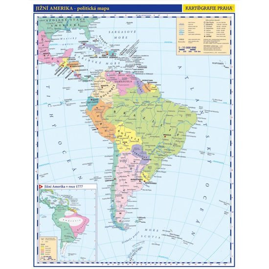 Levně Jižní Amerika - příruční politická mapa, A3/1: 33 mil.