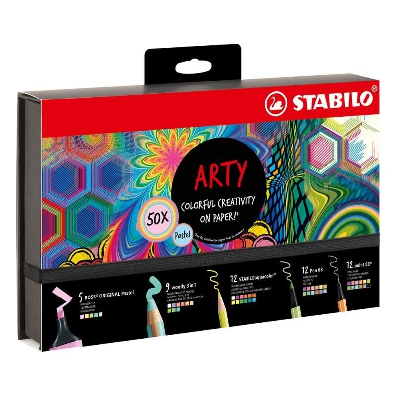 Levně STABILO ARTY Pastel - zvýrazňovače, pastelky, akvarelové pastelky, linery, fixy 50 ks