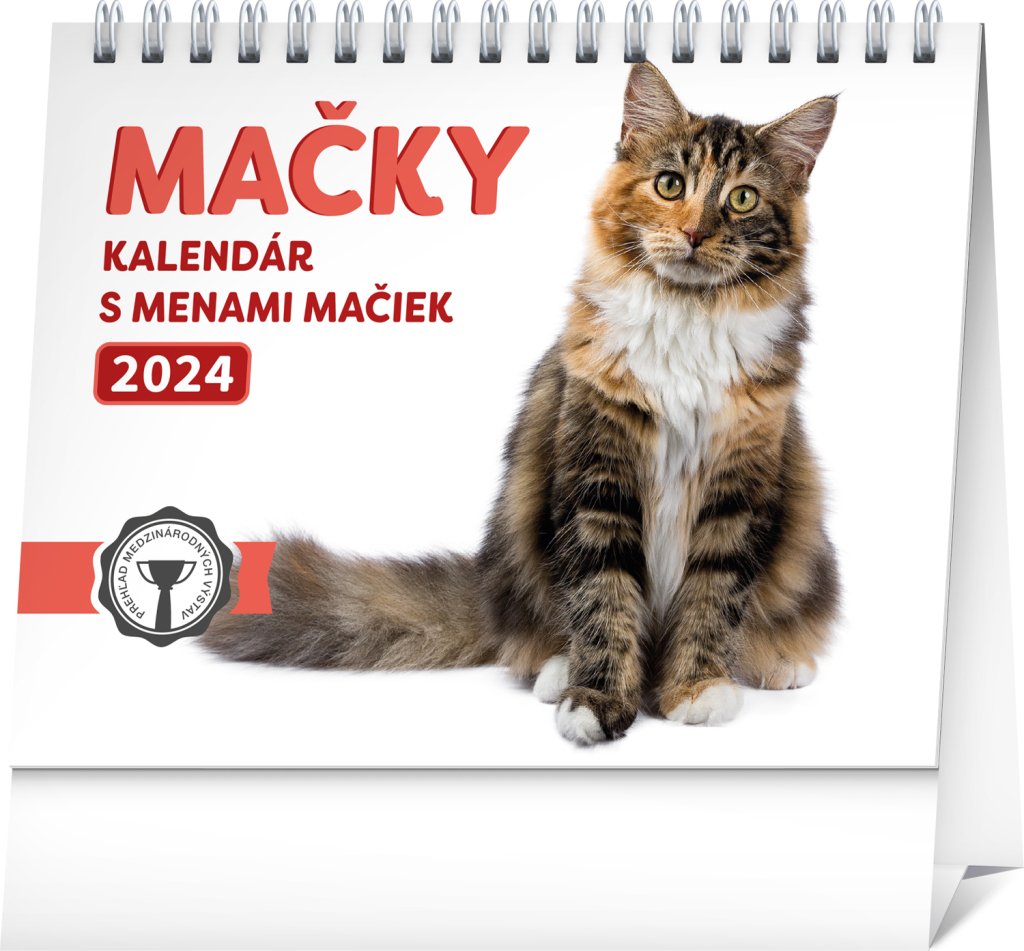 Levně Stolový kalendár Mačky – s menami mačiek 2024, 16,5 × 13 cm