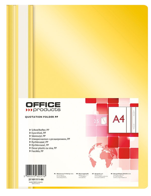 Levně Office Products rychlovazač, A4, PP, 100/170 μm, žlutý - 25ks