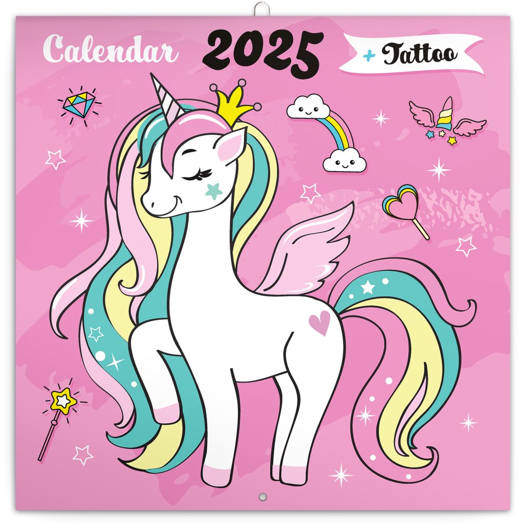 Levně Poznámkový kalendář Šťastní jednorožci 2025, 30 × 30 cm