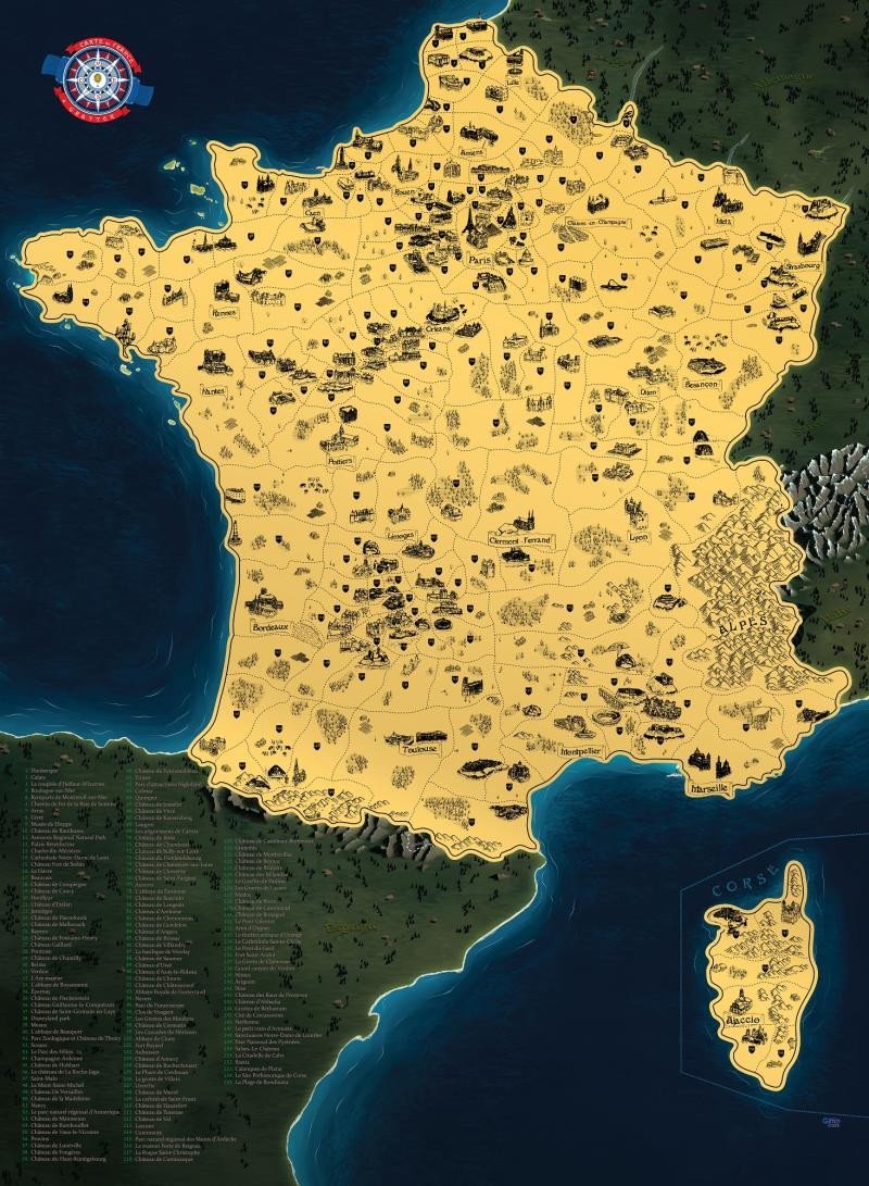 Levně Stírací mapa Francie Deluxe - zlatá