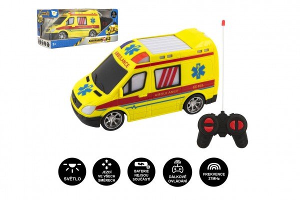 Levně Auto RC ambulance plast 20cm na dálkové ovládání 27MHz na baterie se světlem v krabici 28x13x11cm