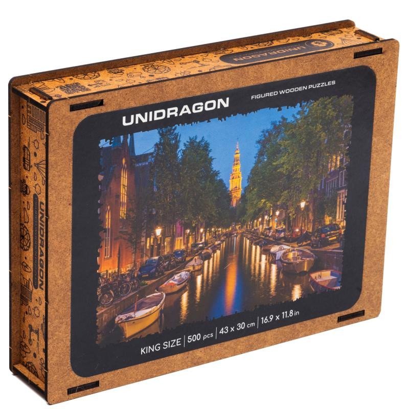 Levně Unidragon dřevěné puzzle - Večerní Amsterodam velikost L
